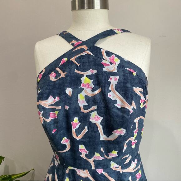 CAbi Aurora Maxi Dress Blue Abstract Halter Neck Sleeveless Boho Size 6 - Picture 3 of 9